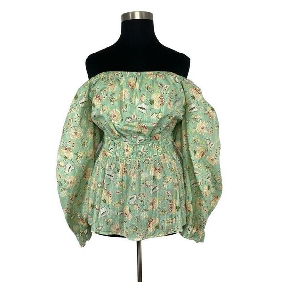 torrid Tops - Torrid NWT 3X Mint Green Top Floral Clip Dot Long Blouson Sleeve Smocked Waist